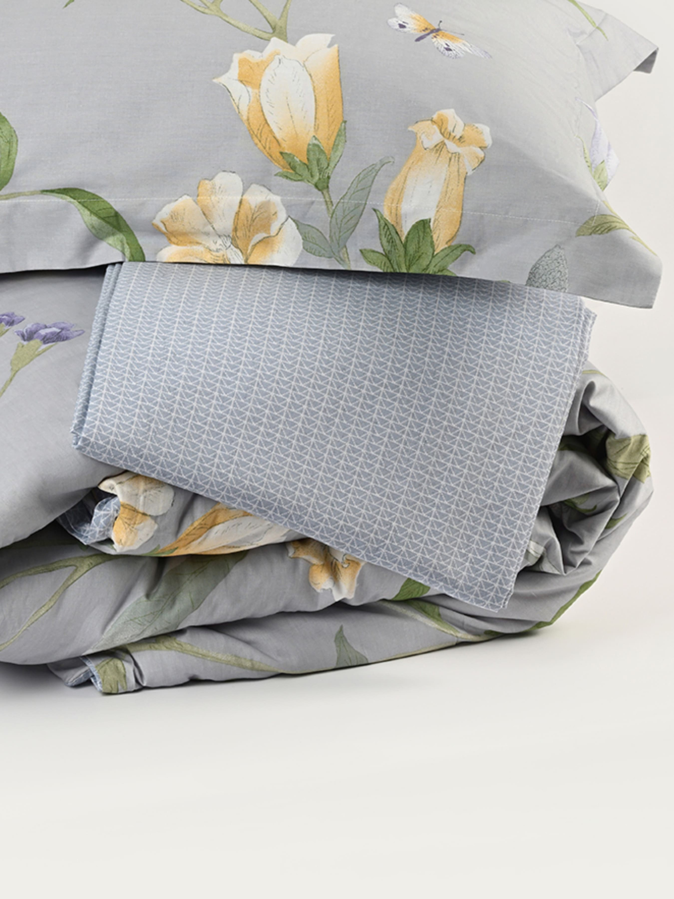 Простынь "Песня цветов" из натурального сатина MBM HOME модель BL-FS-09/10 GRAY Фото