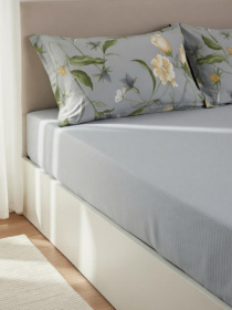 Простынь "Песня цветов" из натурального сатина MBM HOME модель BL-FS-09/10 GRAY Фото