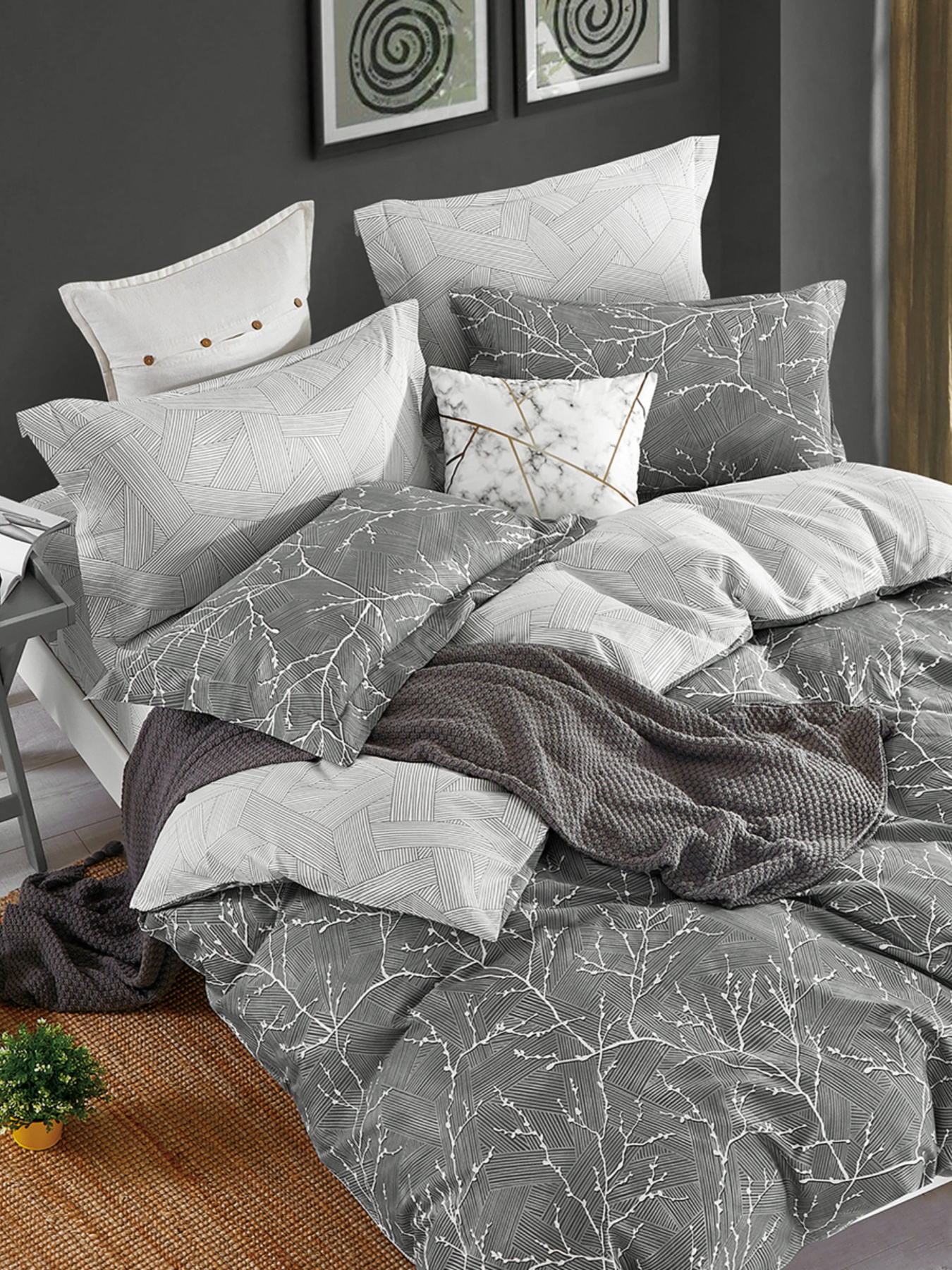 Підковдра "Петрикор" з натурального сатину MBM HOME модель BL-DC-13/14 GRAY/PRINT Фото