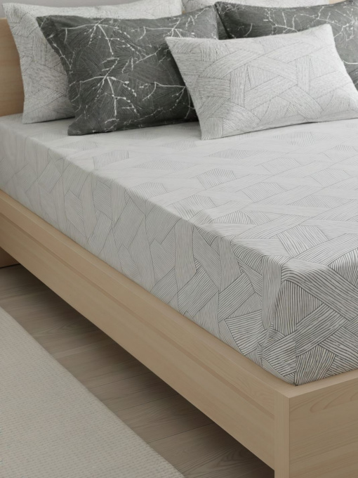 Простынь "Петрикор" из натурального сатина MBM HOME модель BL-FS-13/14 GRAY/PRINT Фото