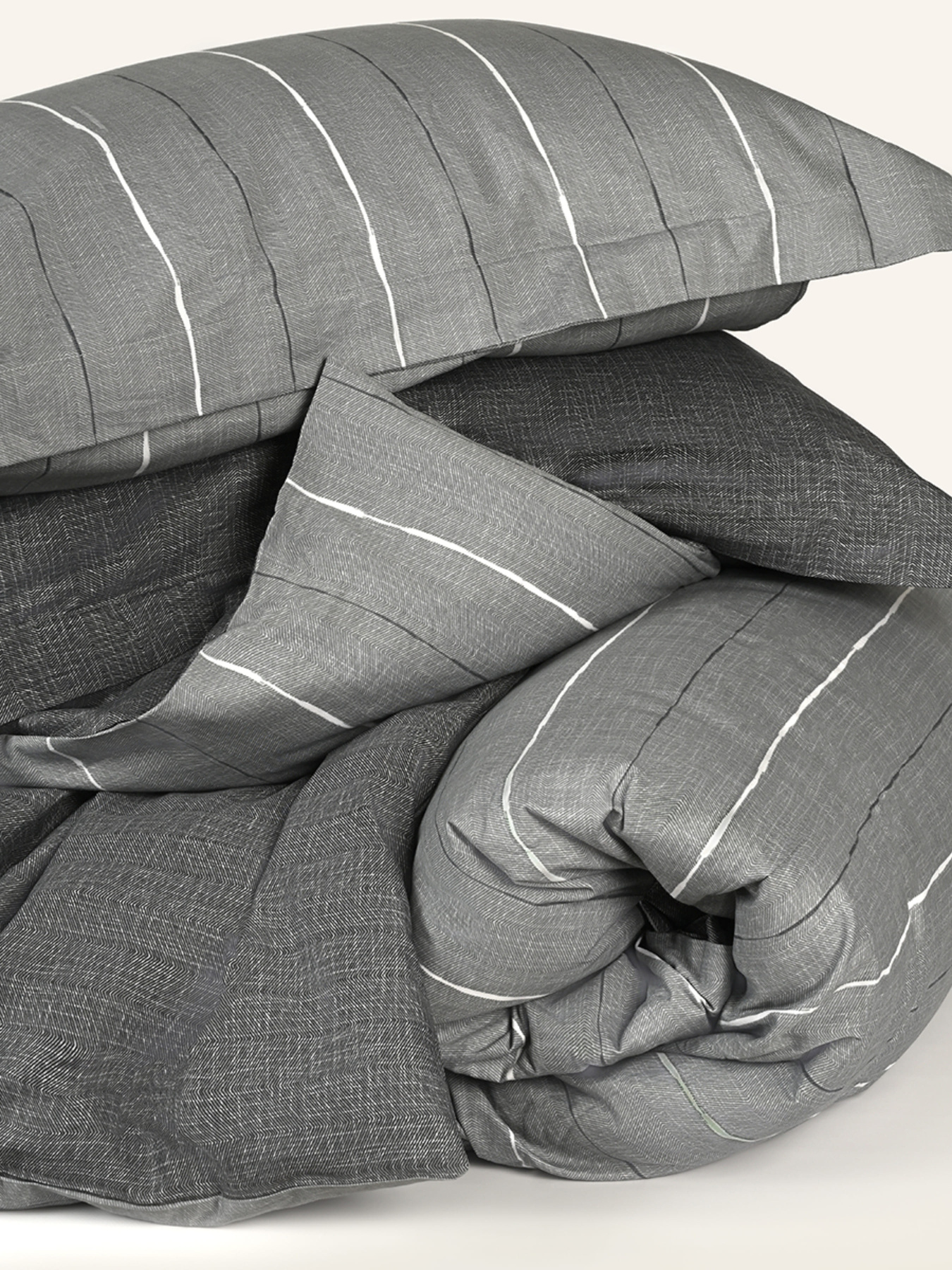 Наволочка "Сумерки" в полоску из натурального сатина MBM MY HOME модель BL-P-06 GRAY/PRINT Фото