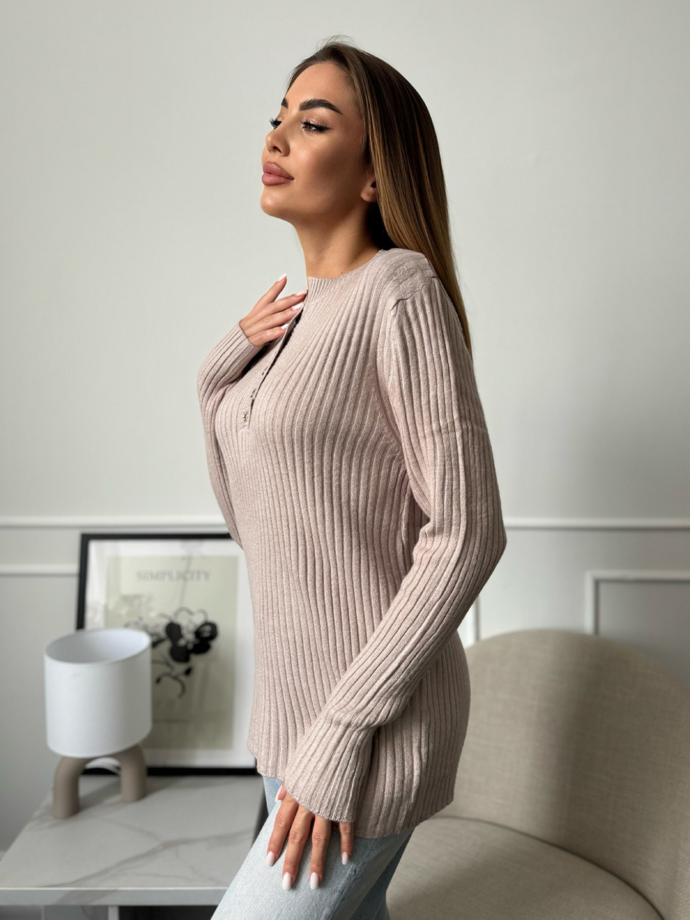 Джемпер ISSA Plus модель WN20-659_бежевый Фото