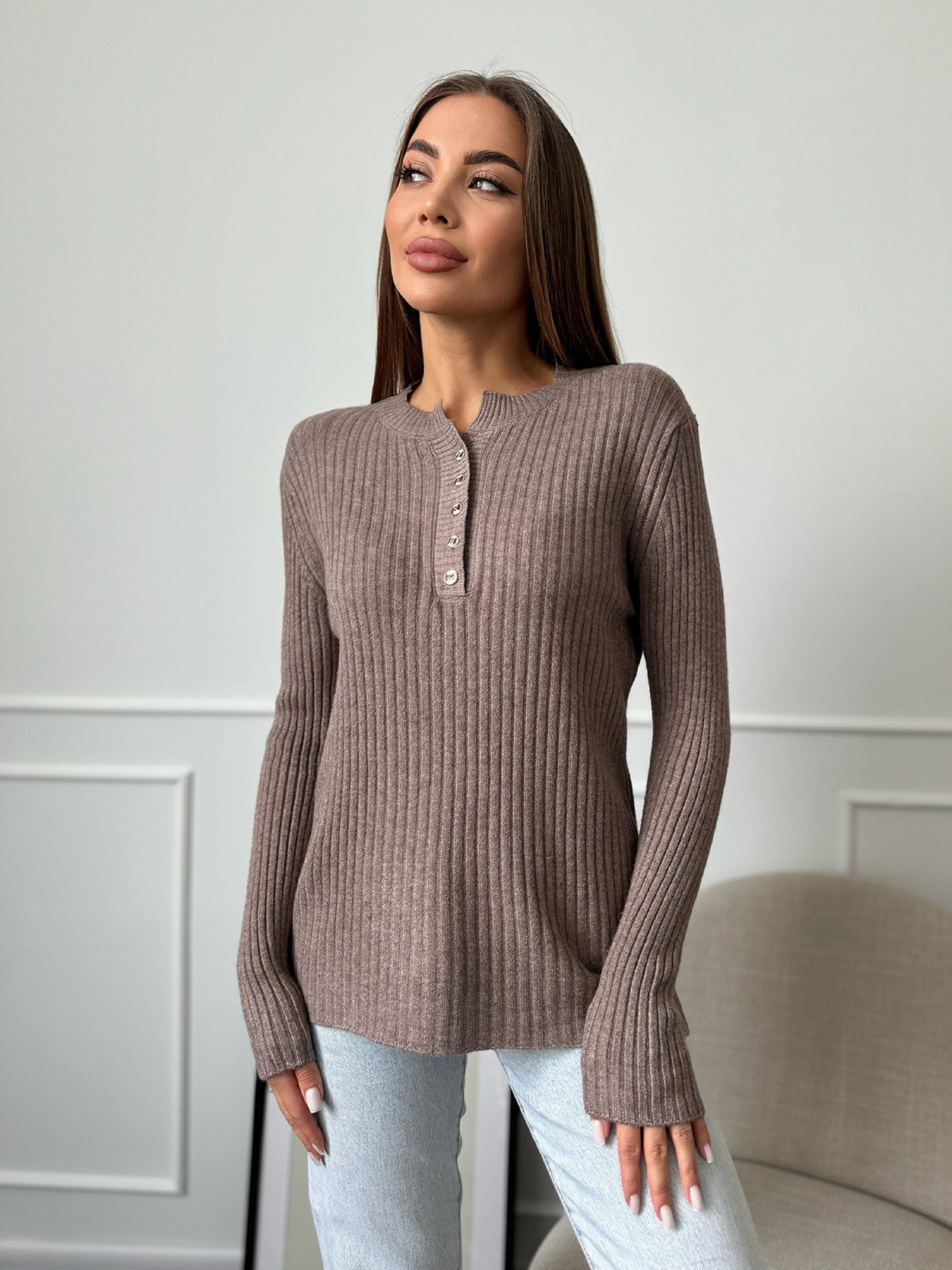 Джемпер ISSA Plus модель WN20-659_коричневый Фото