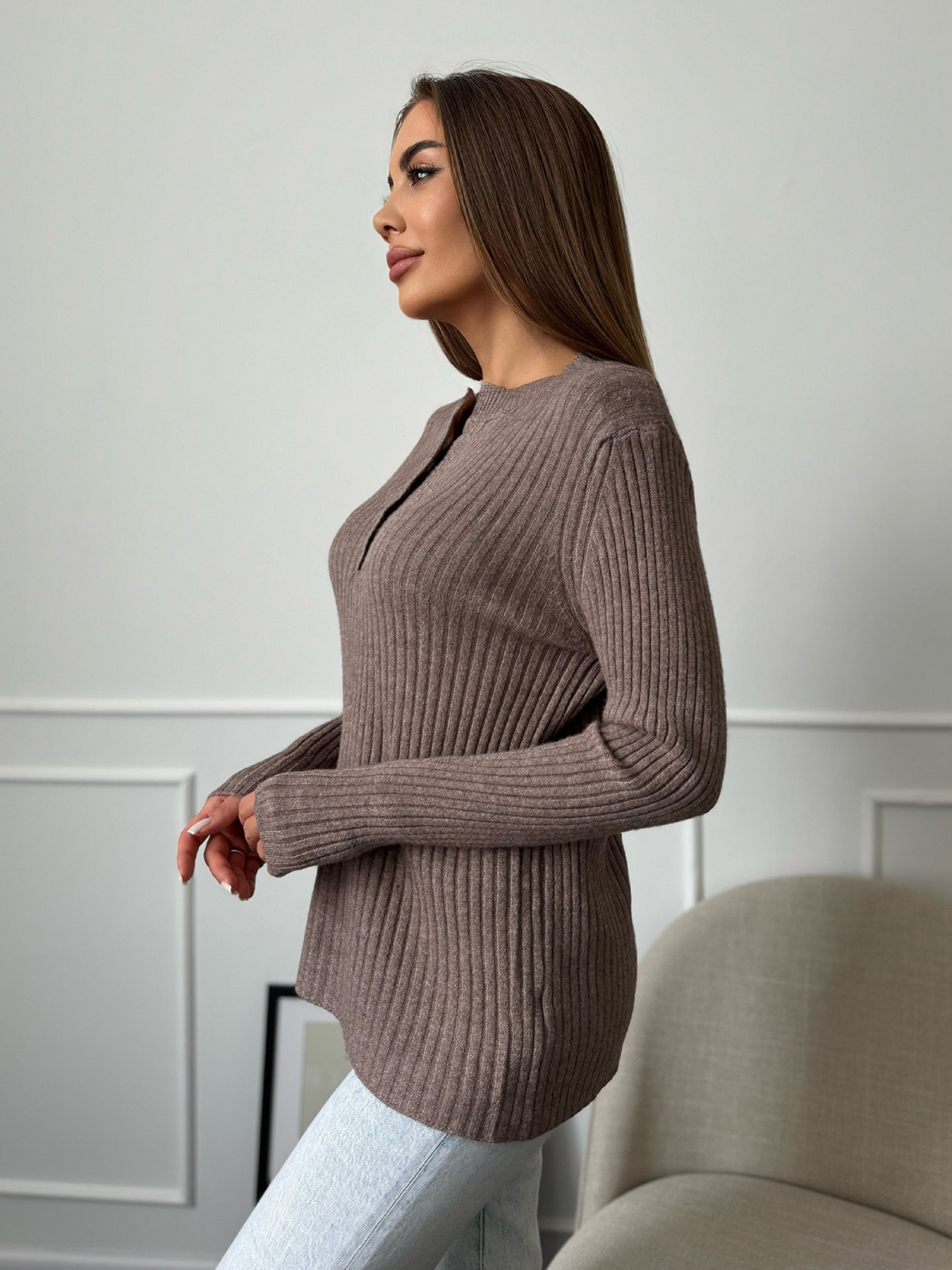 Джемпер ISSA Plus модель WN20-659_коричневый Фото