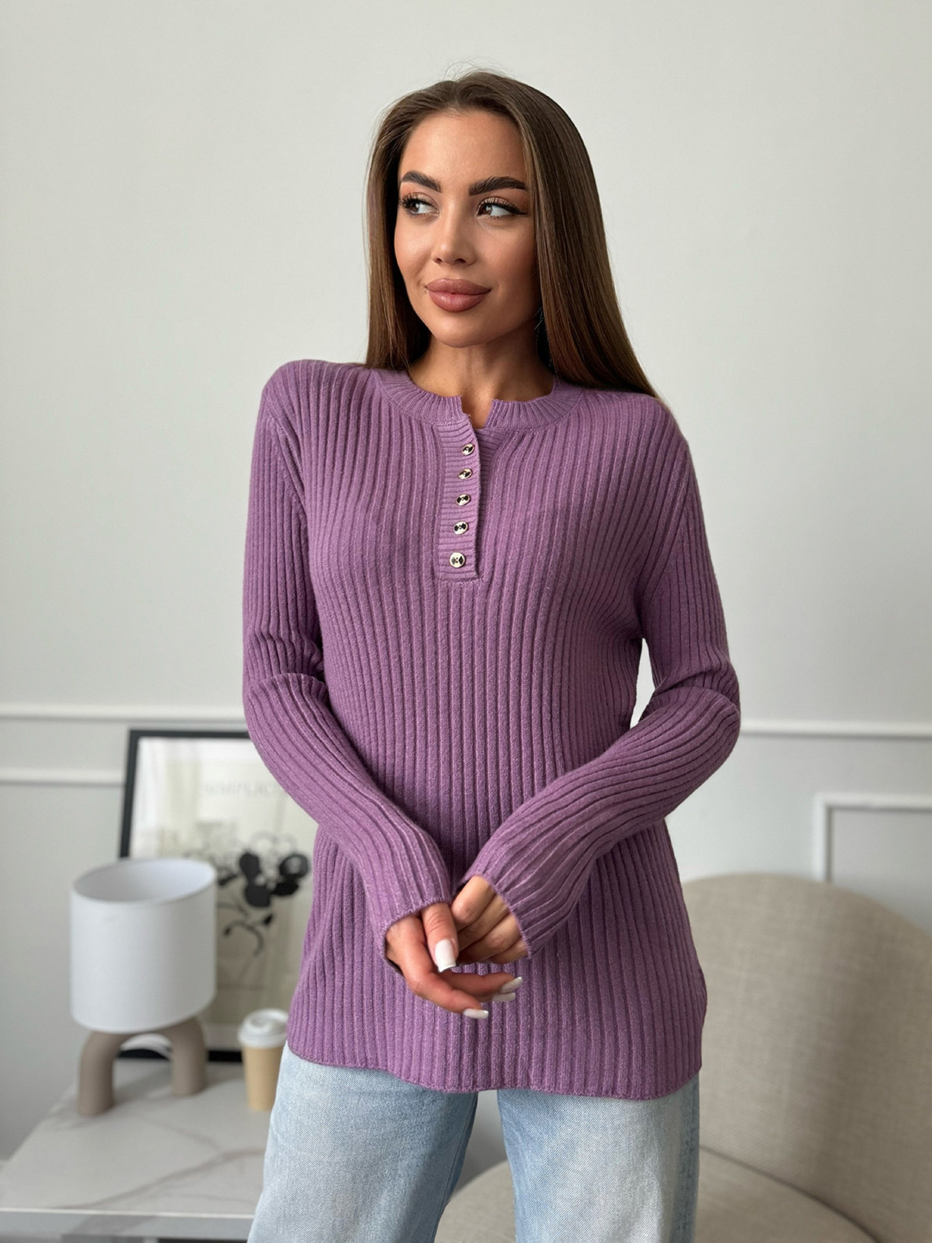 Джемпер ISSA Plus модель WN20-659_сиреневый Джемпер ISSA Plus модель WN20-659_сиреневый Фото