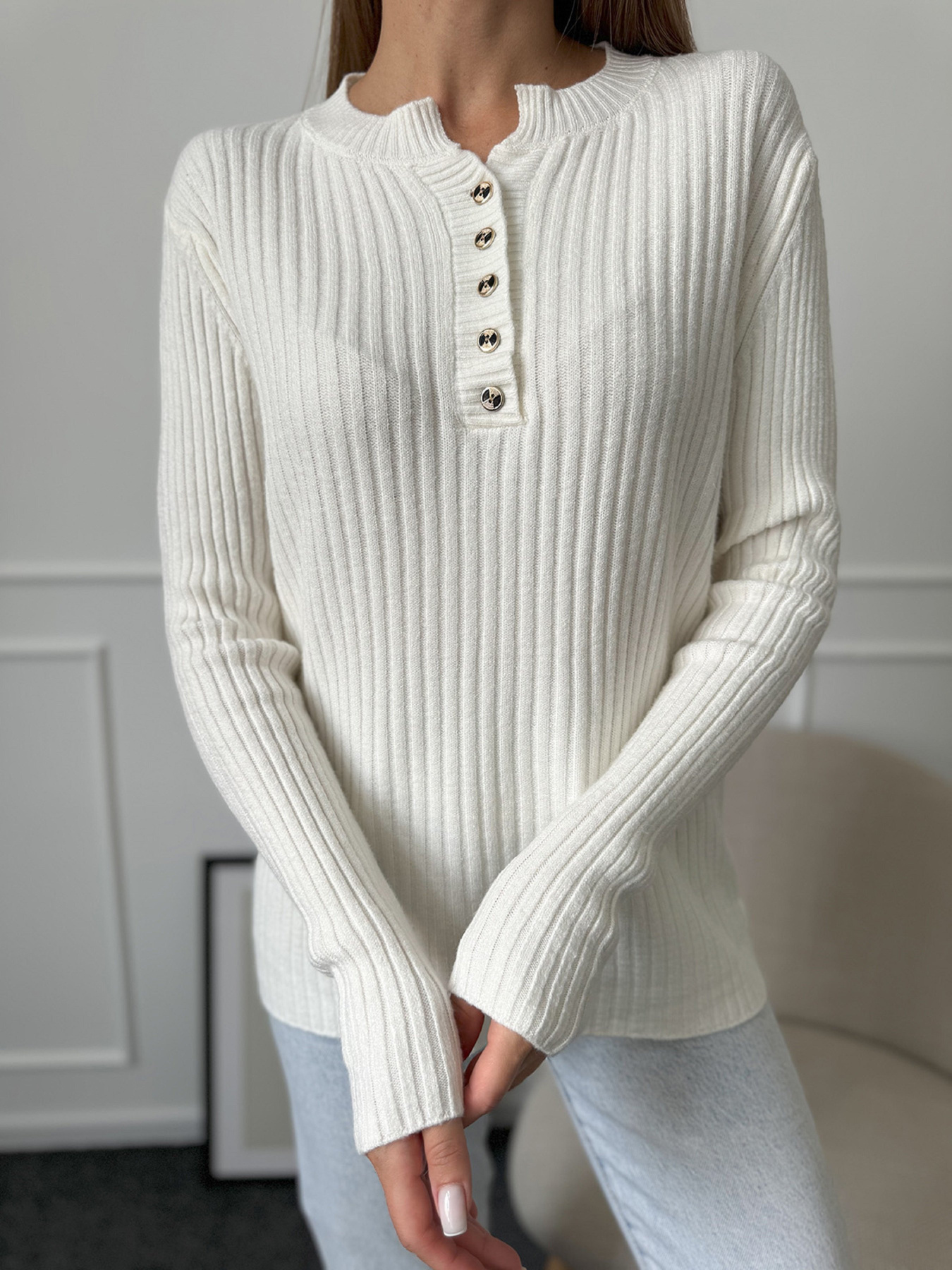 Джемпер ISSA Plus модель WN20-659_молочный Фото