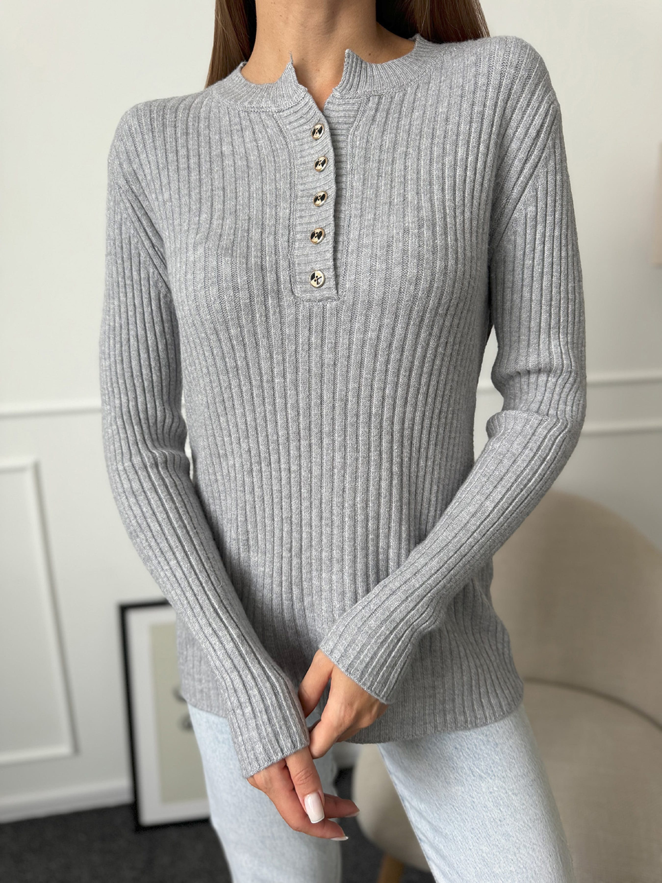 Джемпер ISSA Plus модель WN20-659_серый Фото