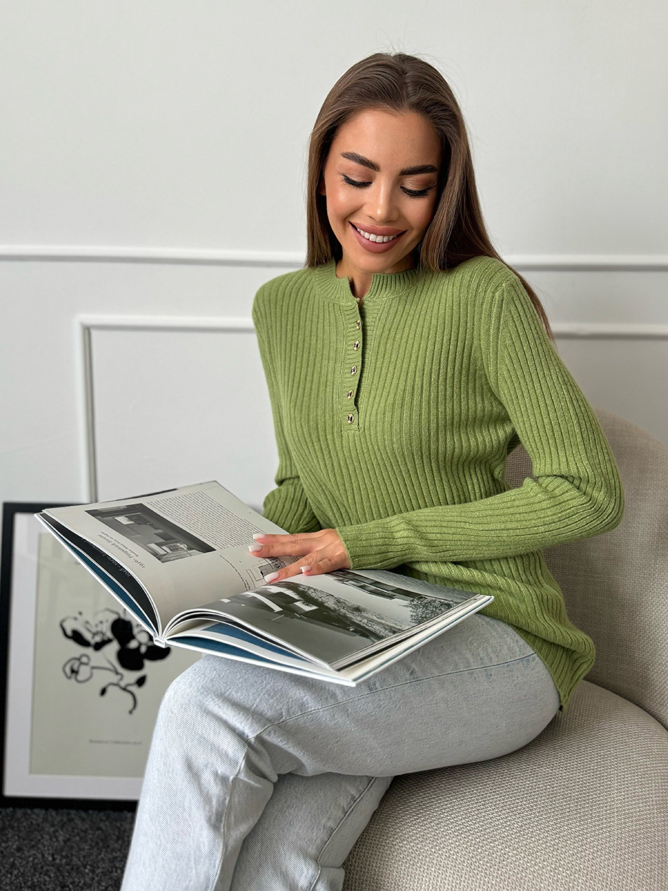 Джемпер ISSA Plus модель WN20-659_зеленый Фото