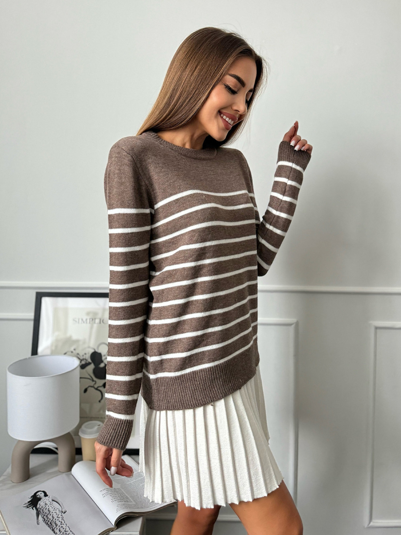 Джемпер ISSA Plus модель WN20-661_коричневый Фото