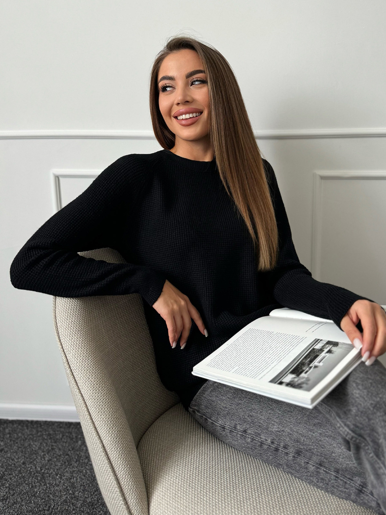 Джемпер ISSA Plus модель WN20-662_черный Фото