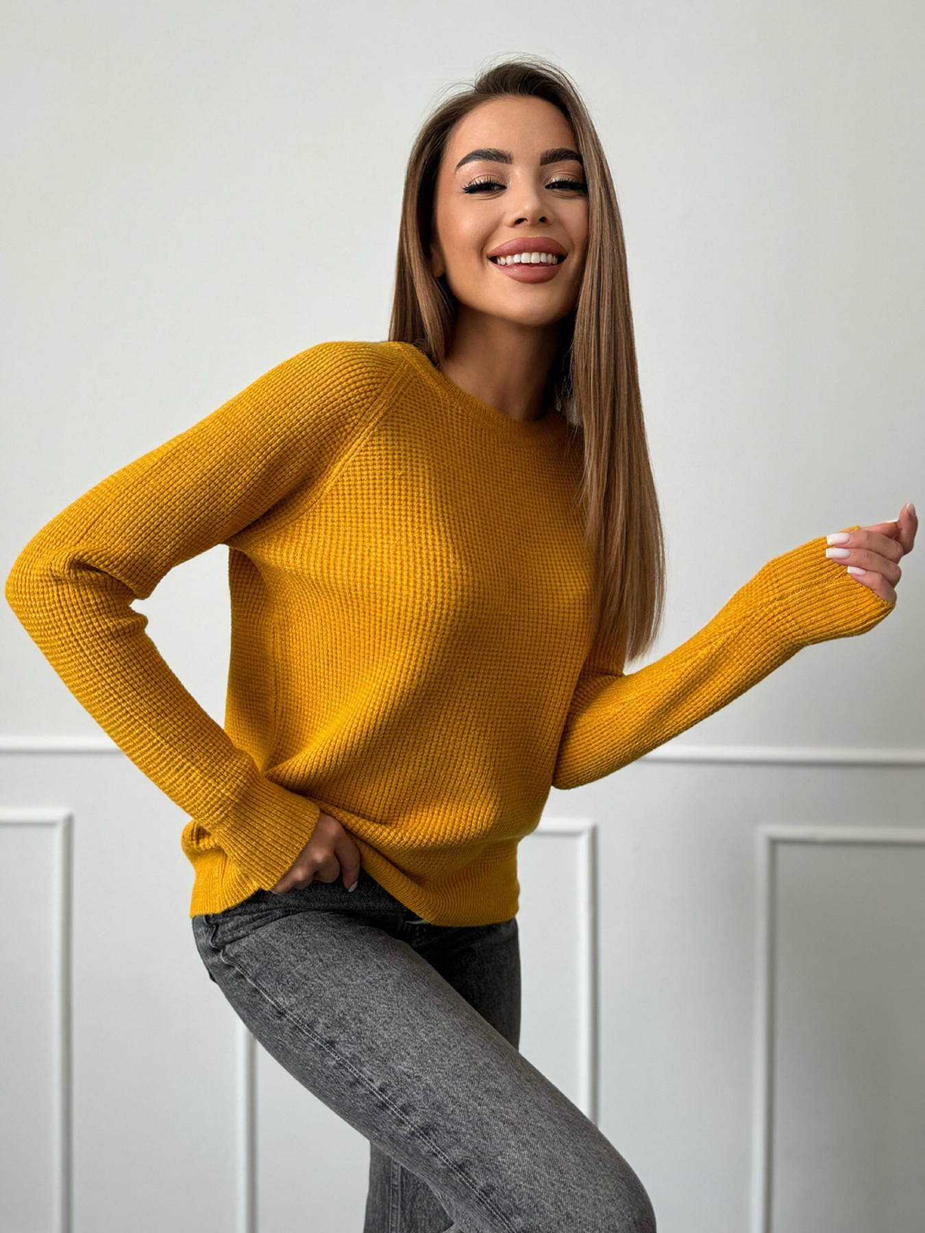 Джемпер ISSA Plus модель WN20-662_горчичный Фото