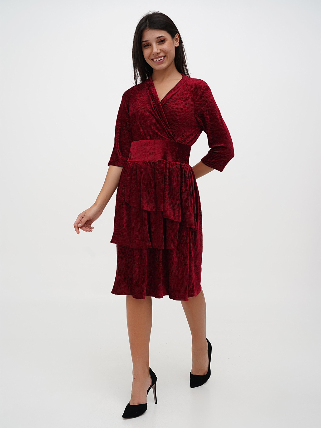 Сукня міді Sassofono модель A271-SC-1902_бордовый Фото