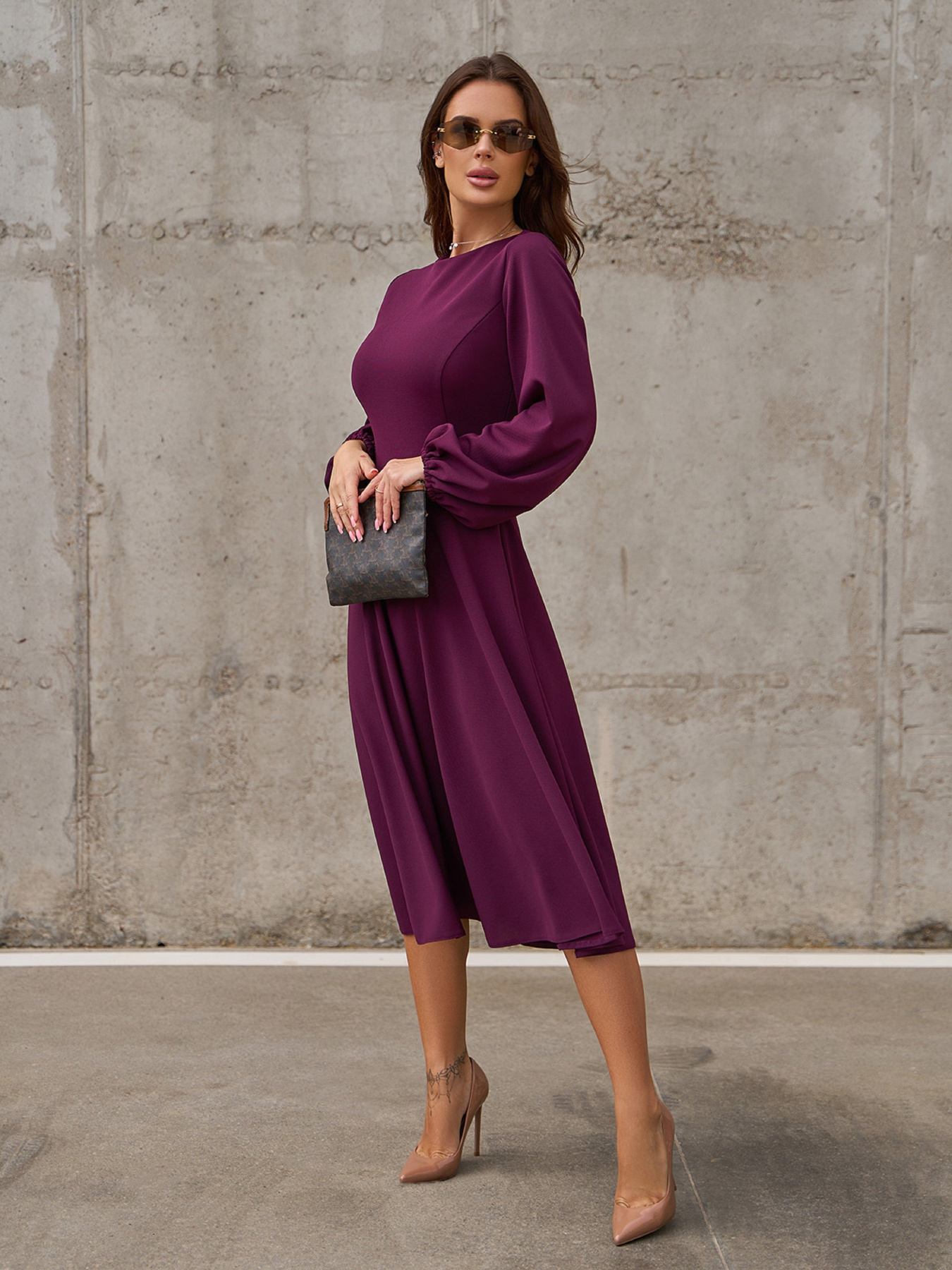 Сукня міді ISSA Plus модель 14414_бордовый Сукня міді ISSA Plus модель 14414_бордовый Фото