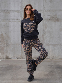 Повседневный костюм ISSA Plus модель SA-557_черный_бежевый Повседневный костюм ISSA Plus модель SA-557_черный_бежевый Фото