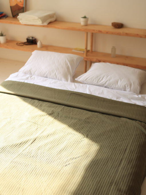 Бавовняне покривало плед Колос колір Хакі BedclozZzes модель 11383-1 Фото