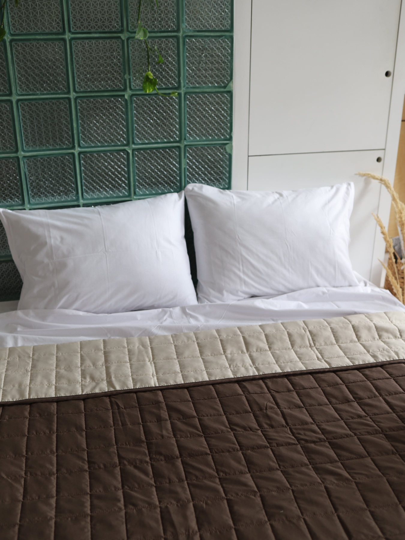 Бавовняне покривало плед Квадрат колір Коричнево-бежевий BedclozZzes модель 8574 Фото