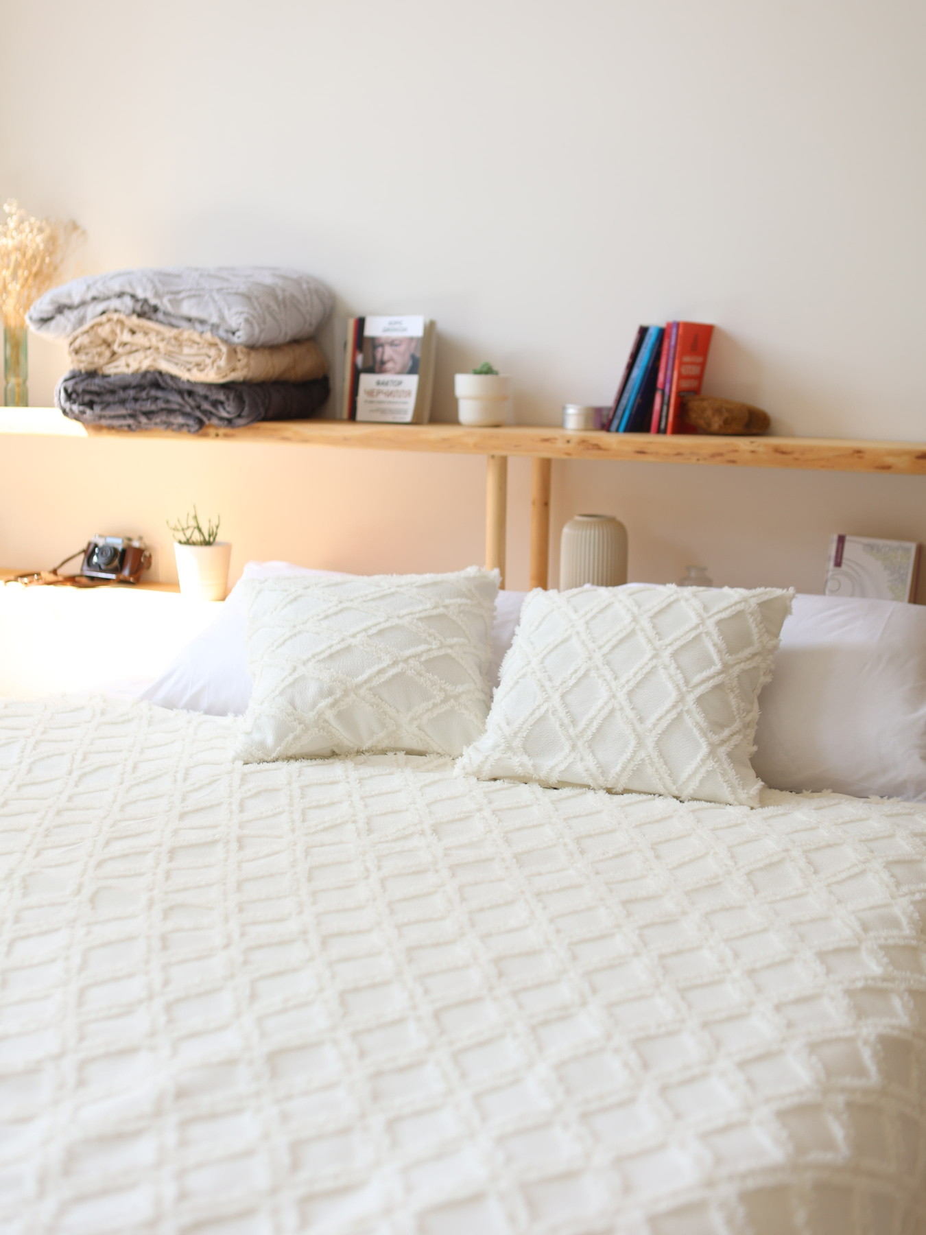 Бавовняне покривало плед Ромб колір Молочний BedclozZzes модель 13873-1-1 Фото