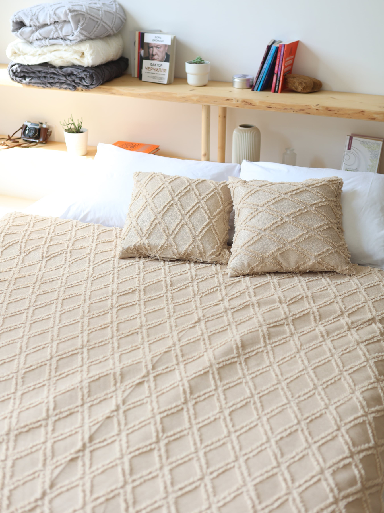 Хлопковое одеяло Ромб цвет Бежевый BedclozZzes модель 13873-2-1 Фото