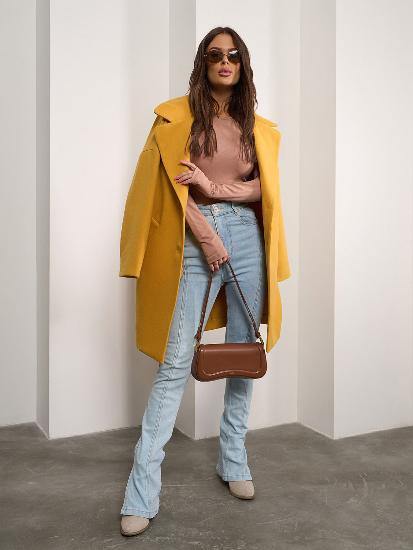 Пальто ISSA Plus модель 13539_горчичный Фото