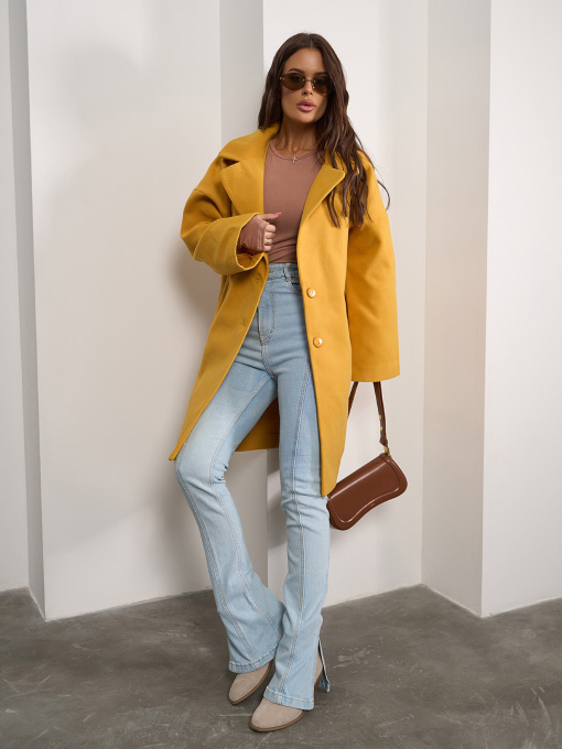 Пальто ISSA Plus модель 13539_горчичный Фото