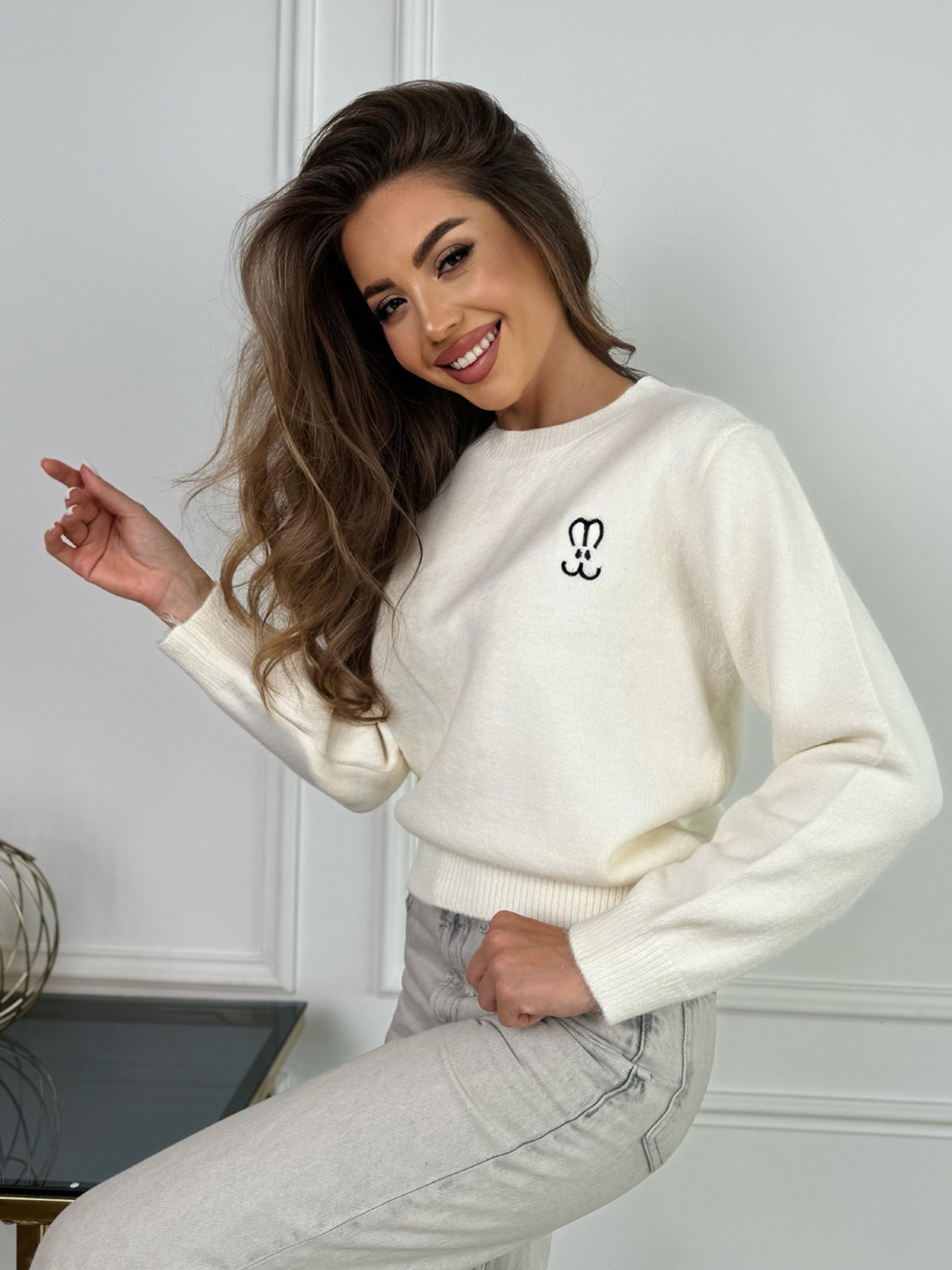 Джемпер ISSA Plus модель WN20-667_молочный Фото