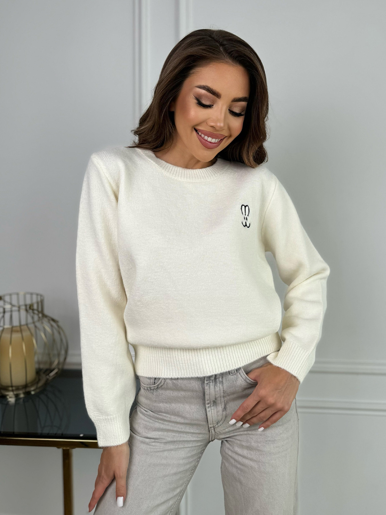 Джемпер ISSA Plus модель WN20-667_молочный Фото