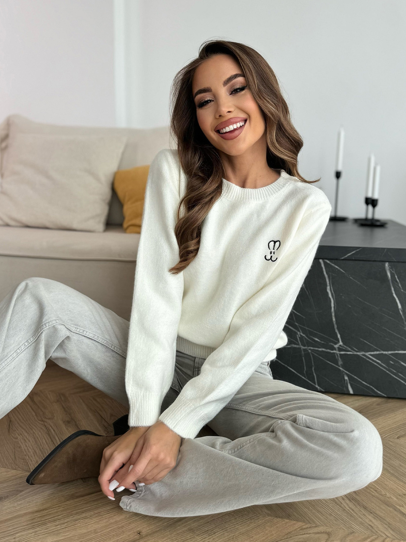 Джемпер ISSA Plus модель WN20-667_молочный Фото