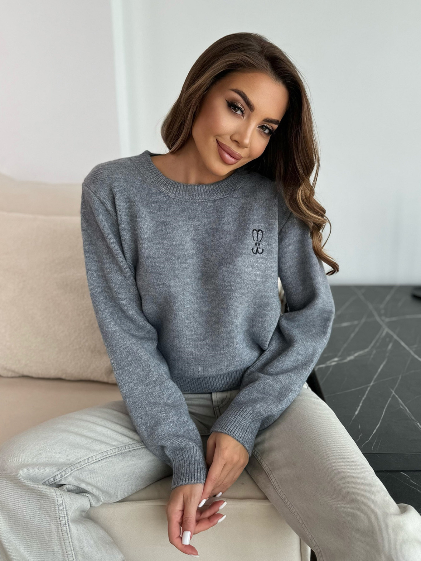 Джемпер ISSA Plus модель WN20-667_серый Фото