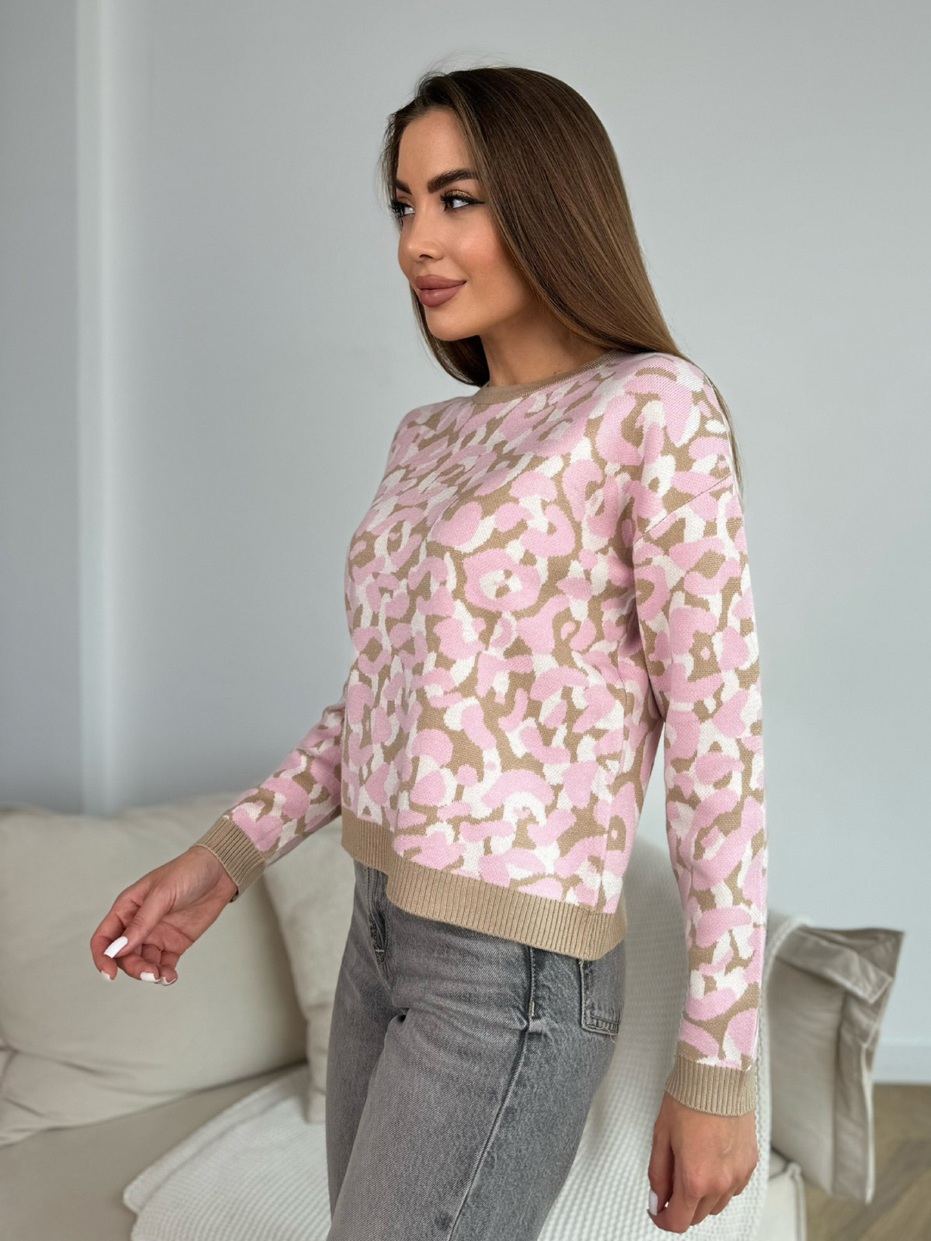 Джемпер ISSA Plus модель WN20-668_розовый_бежевый Фото