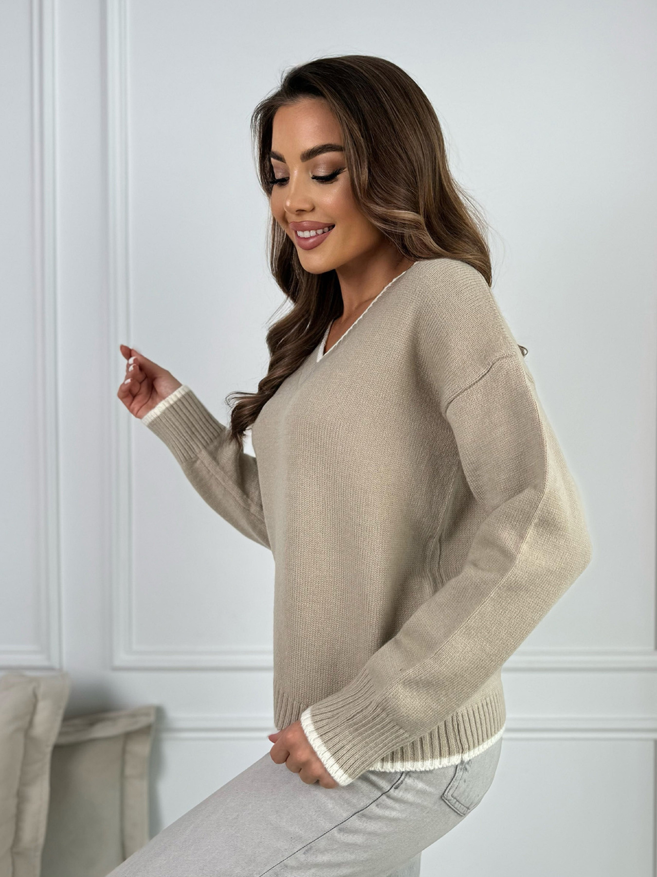 Джемпер ISSA Plus модель WN20-669_бежевый Фото