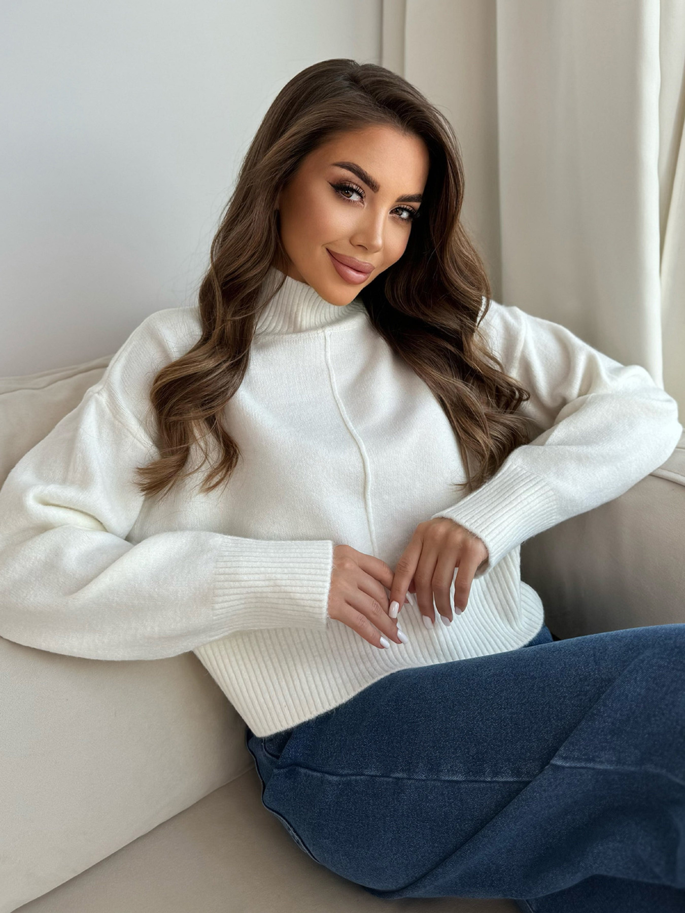 Светр ISSA Plus модель WN20-670_молочный Фото