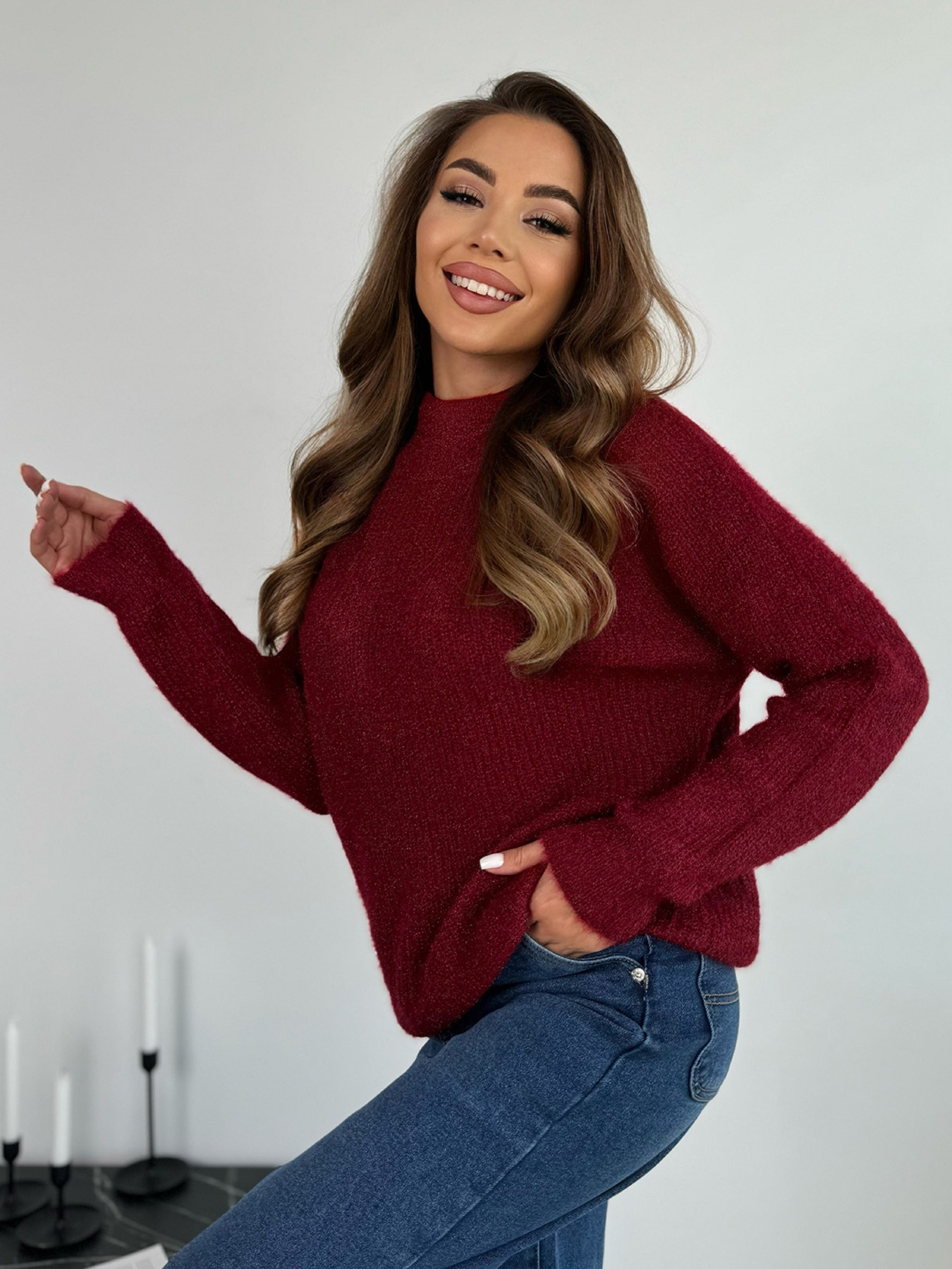 Свитер ISSA Plus модель WN20-676_бордовый Фото