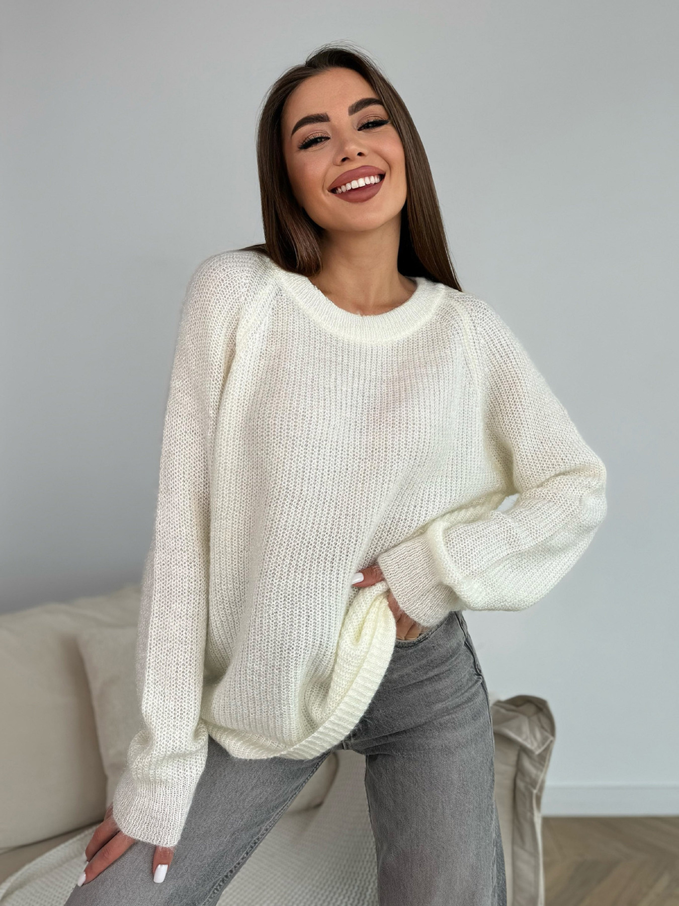 Джемпер ISSA Plus модель WN20-677_молочный Фото