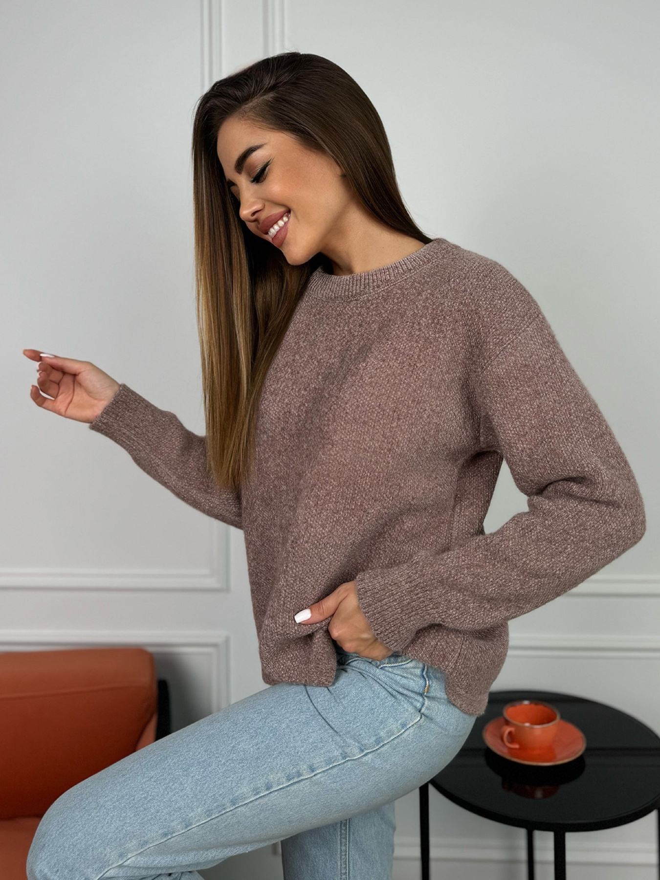 Джемпер ISSA Plus модель WN20-678_коричневый Фото