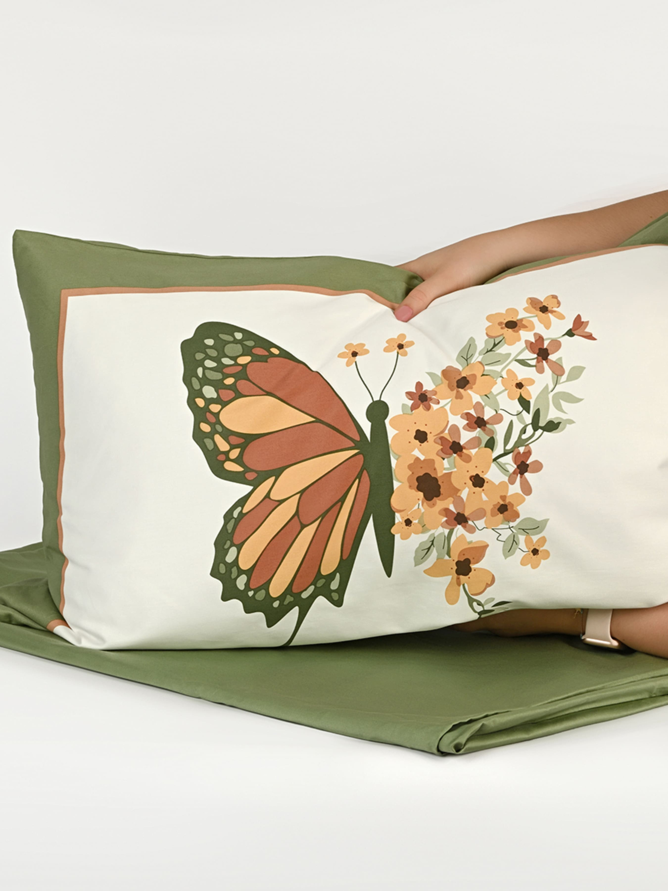 Наволочка "Цветочное поле" из натурального сатина MBM MY HOME модель BL-P-02 GREEN/PRINT Фото