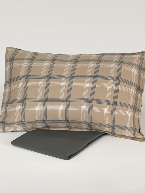Наволочка "Тартан" из натурального вареного сатина MBM HOME модель BL-P-04 GRAY/BEIGE Фото