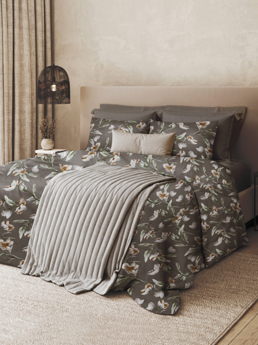 Пододеяльник "Весенний цвет" из натурального сатина MBM HOME модель BL-DC-05/06 GRAY/PRINT Фото