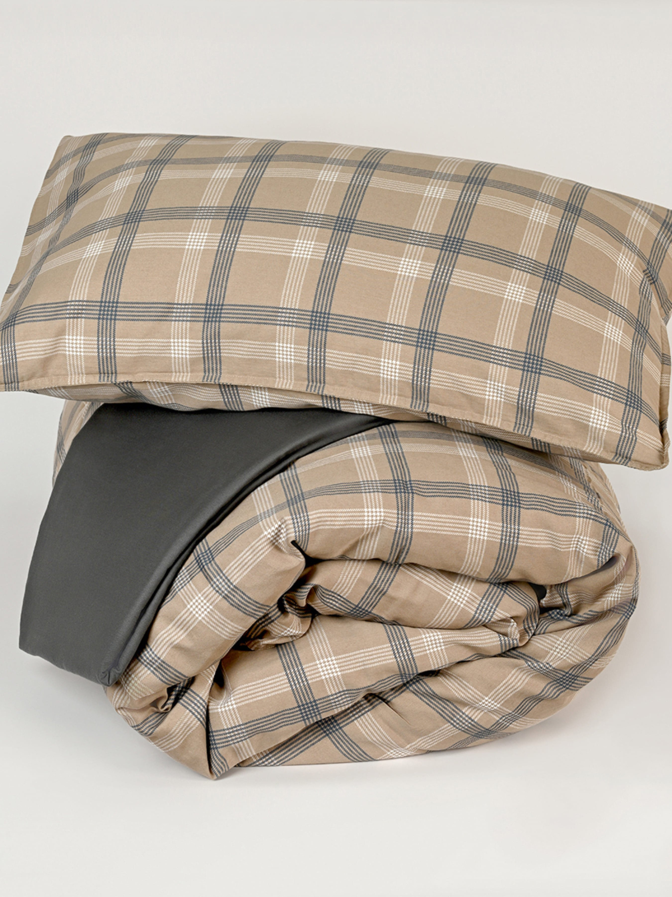 Пододеяльник "Тартан" из натурального вареного сатина MBM MY HOME модель BL-DC-07/08 GRAY/BEIGE Фото