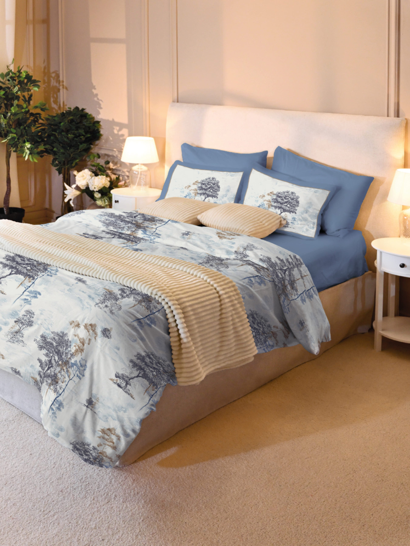 Простынь "Магия леса" из натурального сатина MBM MY HOME модель BL-FS-01/02 BLUE Фото