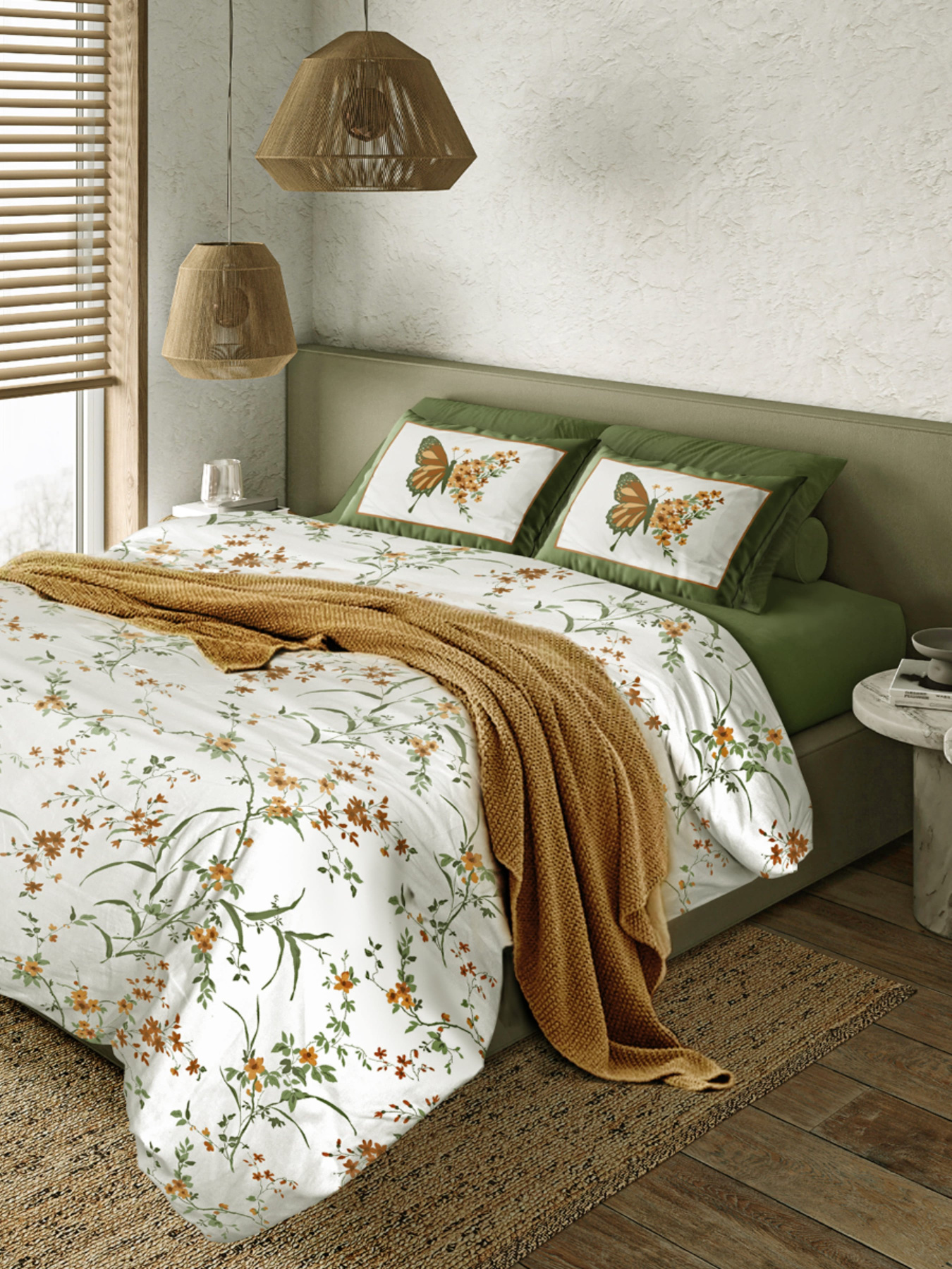 Простынь "Цветочное поле" из натурального сатина MBM MY HOME модель BL-FS-03/04 GREEN Фото