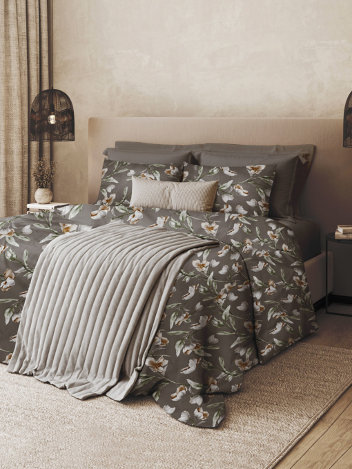 Простынь "Весенний цвет" из натурального сатина MBM HOME модель BL-FS-05/06 GRAY Фото