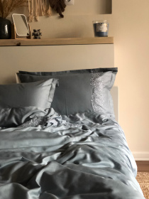 Наволочка сіро-блакитна з вишитими гілками Cozy модель 8003528 Фото