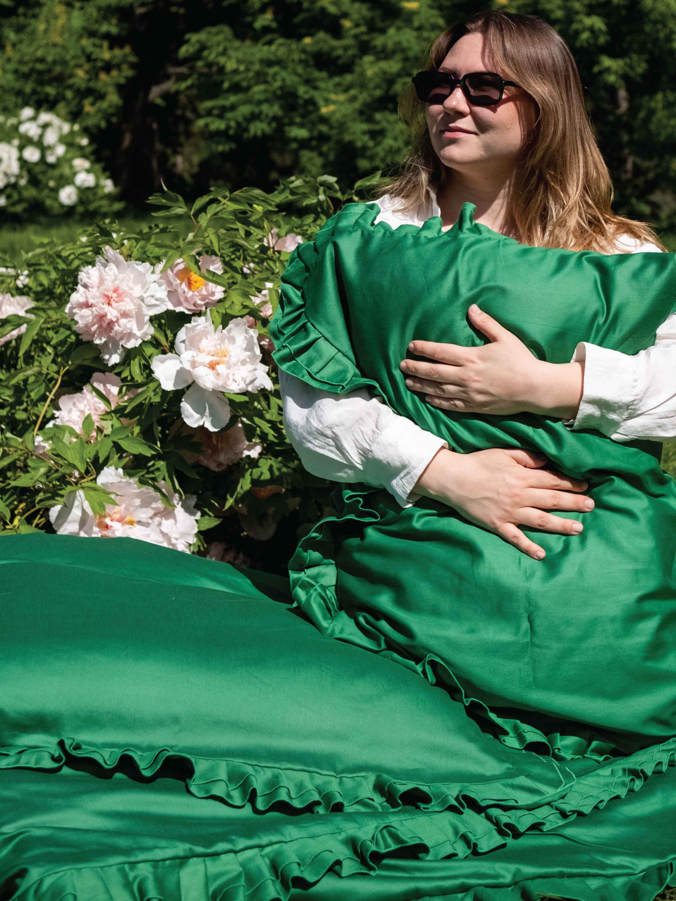 Наволочка з рюшами зелена Cozy модель 9425685 Фото