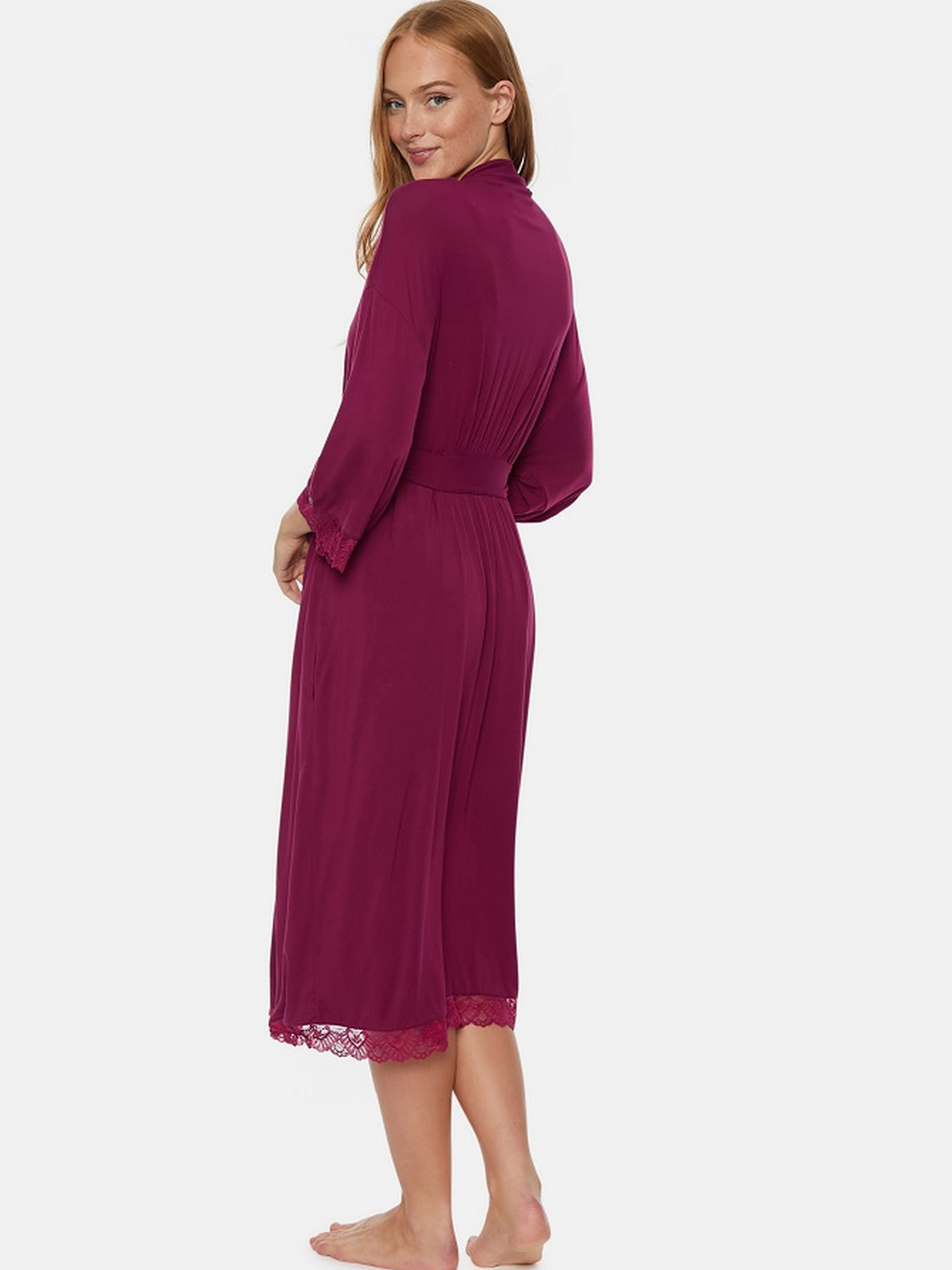 Халат Pretty You London Bamboo Lace модель Bamboo-Lace-Kimono-Bordeaux Фото