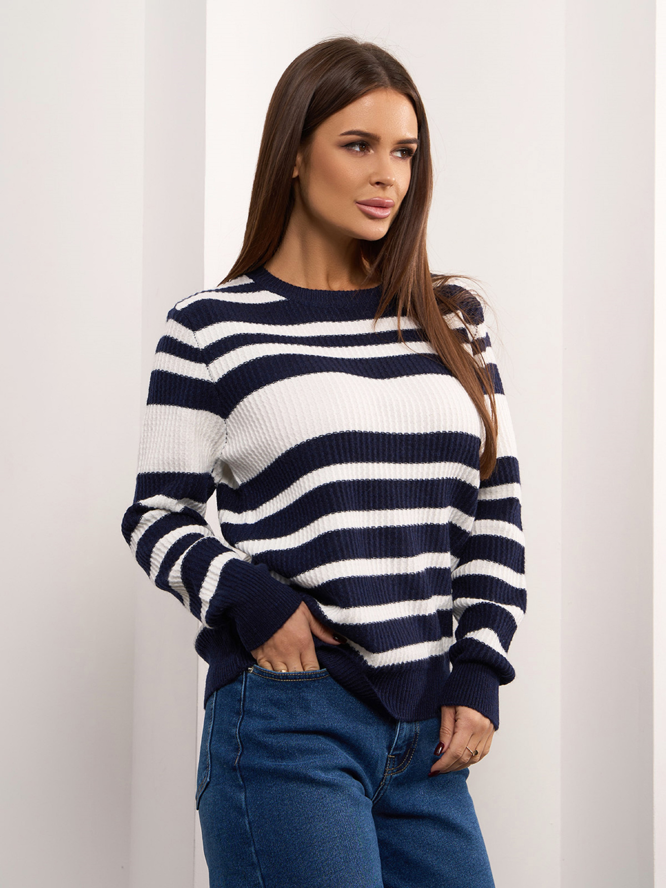 Джемпер ISSA Plus модель WN20-660_синий_белый Фото