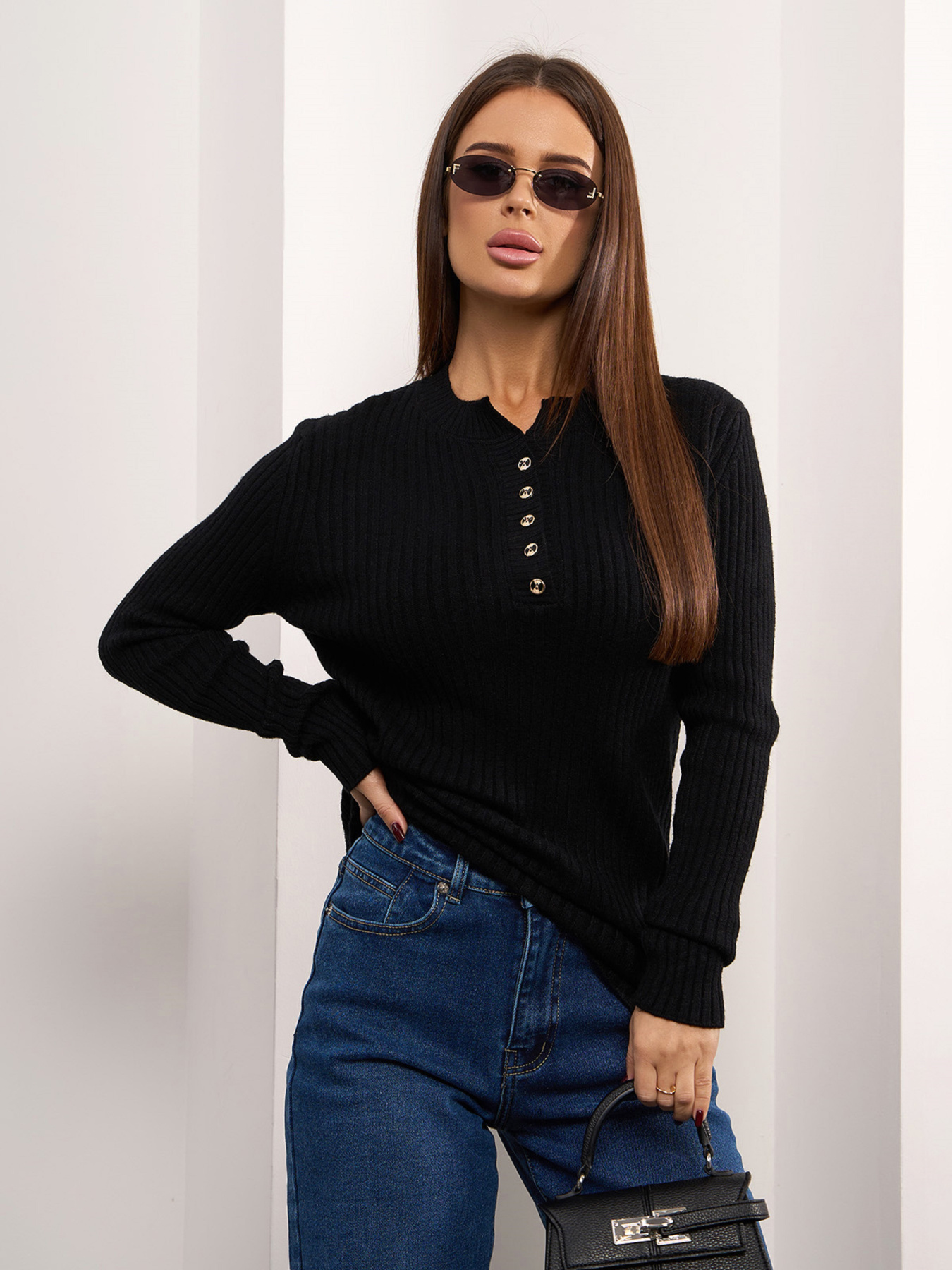 Джемпер ISSA Plus модель WN20-659_черный Фото