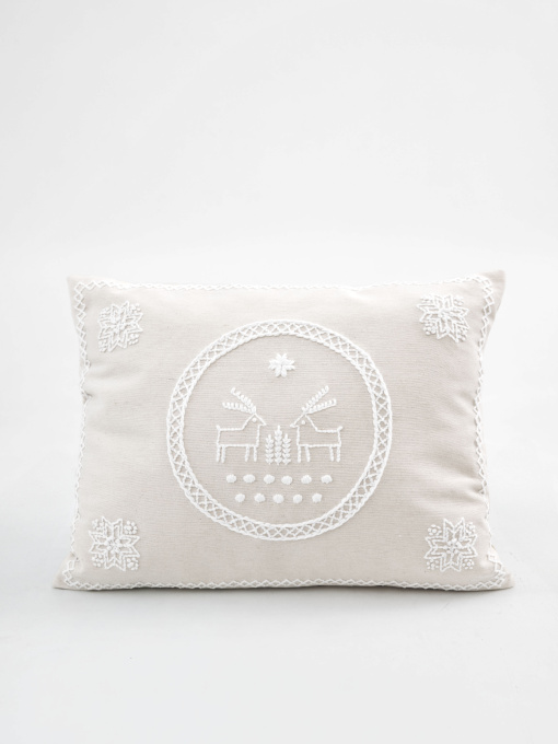 Декоративна подушка зі зйомною наволочкою з ручною вишивкою "Олені" GNIZDO модель 1CCHEDCETTCCGKI Фото
