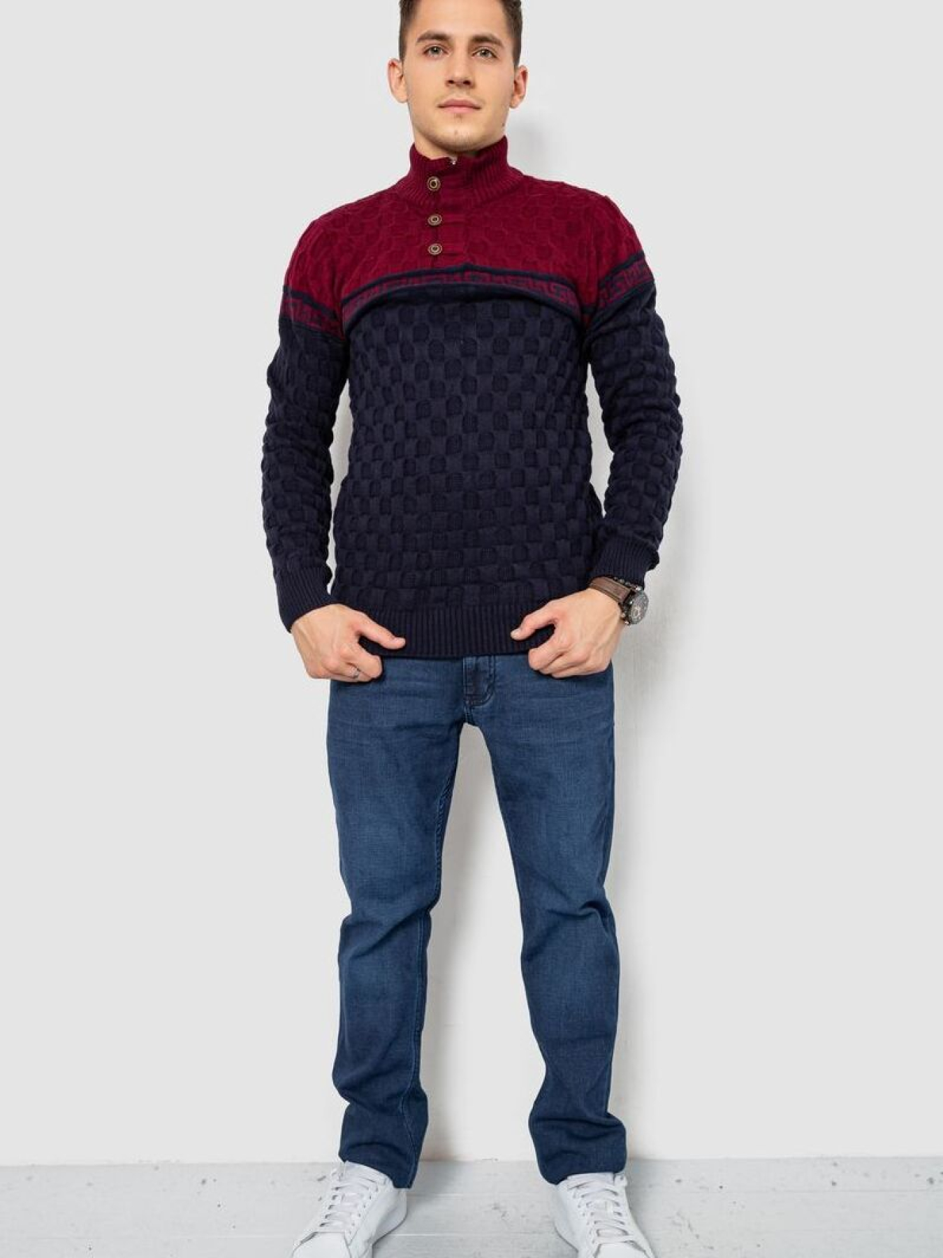Свитер мужской с воротником стойкой на молнии 247R1930 модель У-1130607::010001950 Фото