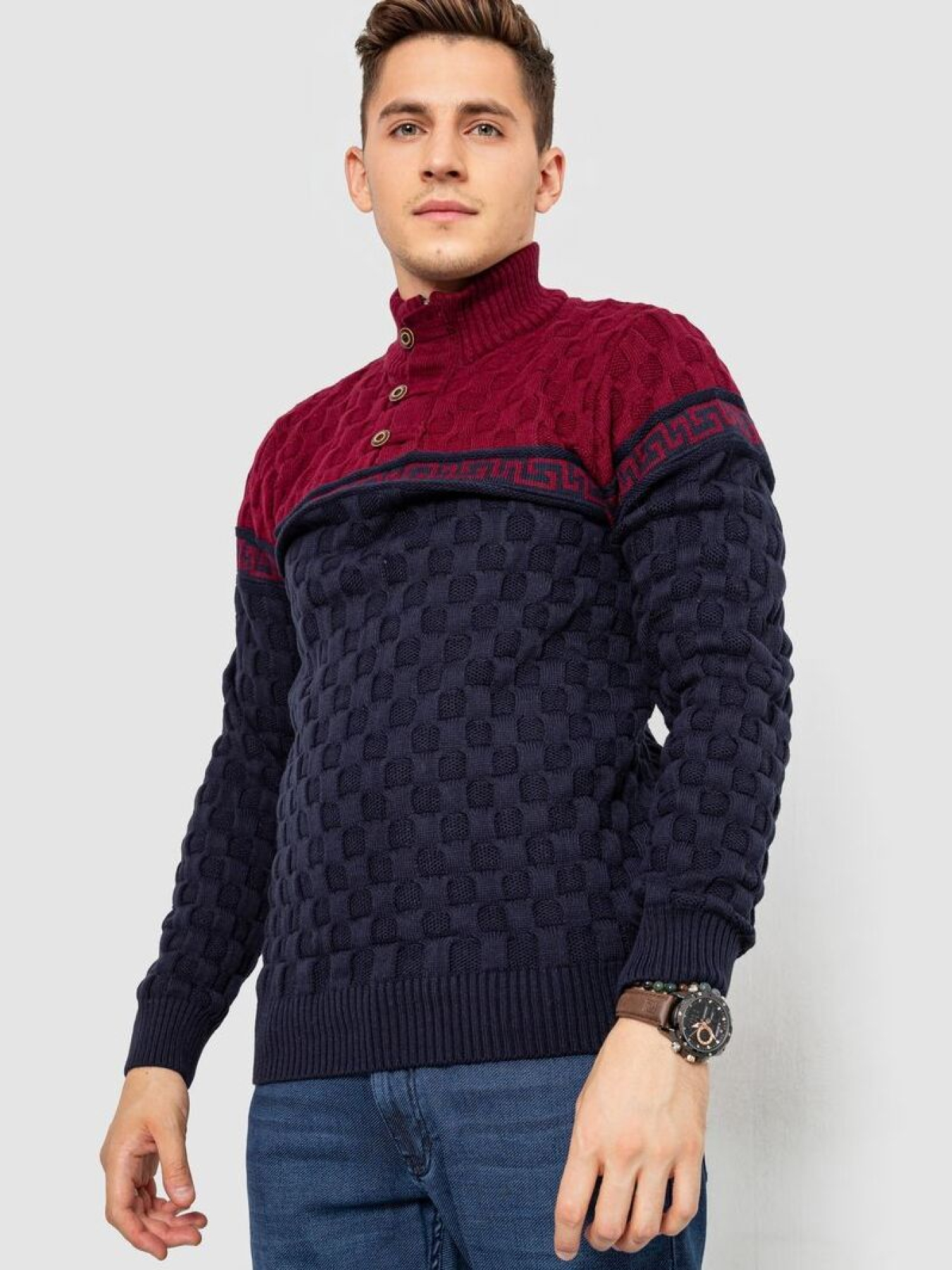 Свитер мужской с воротником стойкой на молнии 247R1930 модель У-1130607::010001950 Фото