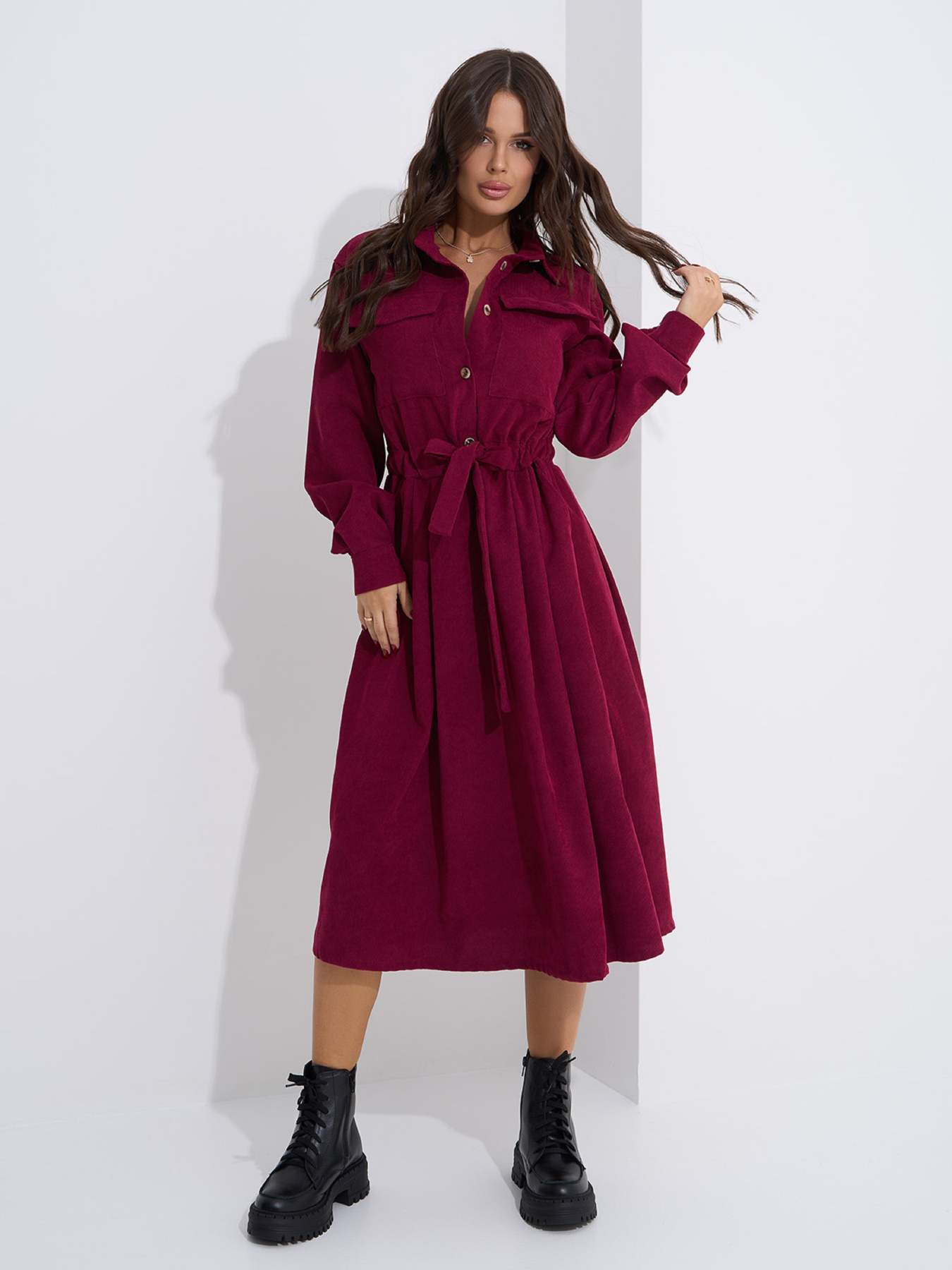 Платье миди ISSA Plus модель SA-561_бордовый Платье миди ISSA Plus модель SA-561_бордовый Фото